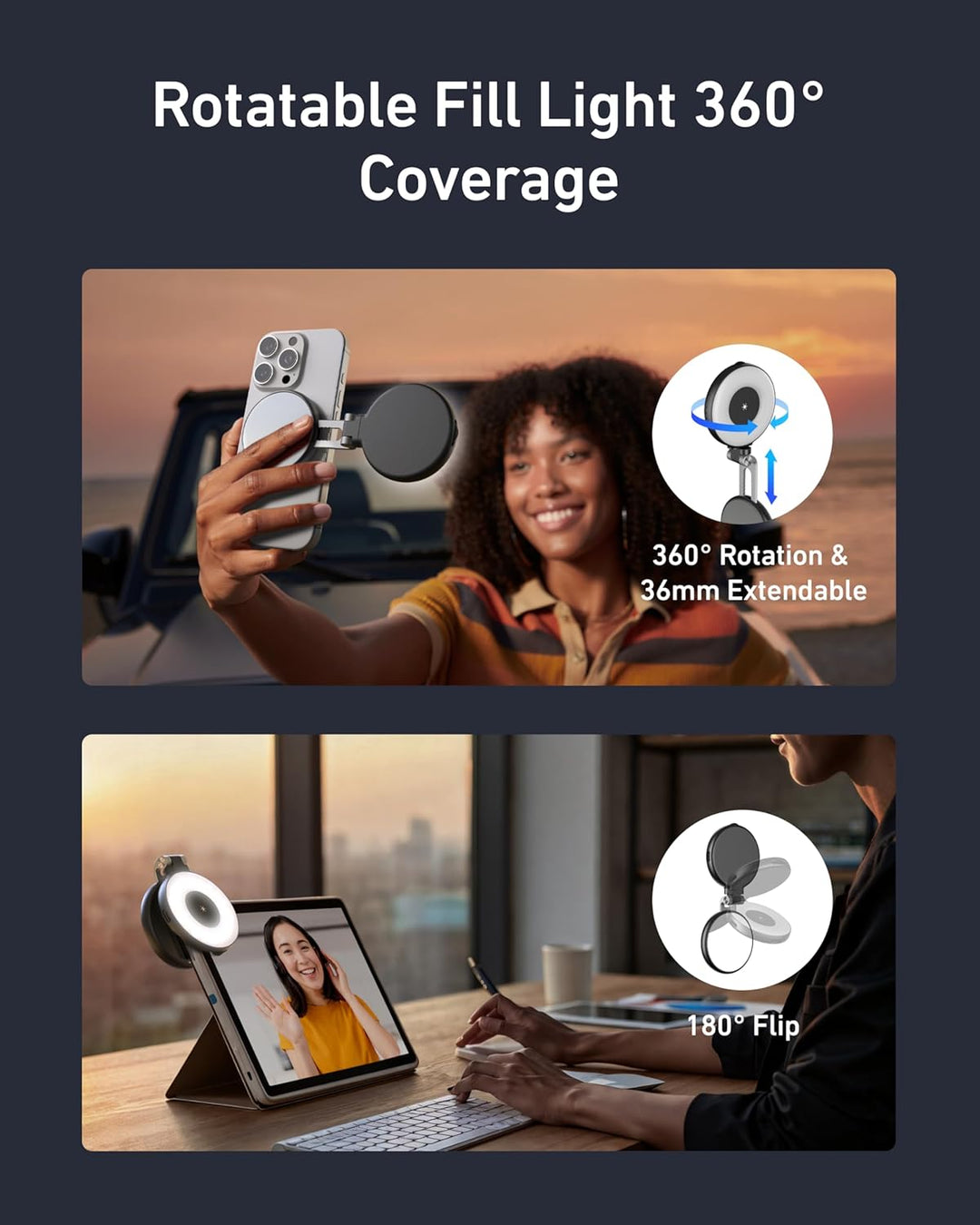 TELESIN C03 Magnetische Selfie-Licht, Handy-Licht kompatibel mit Magsafe, CRI97 360° LED Selfie Ring