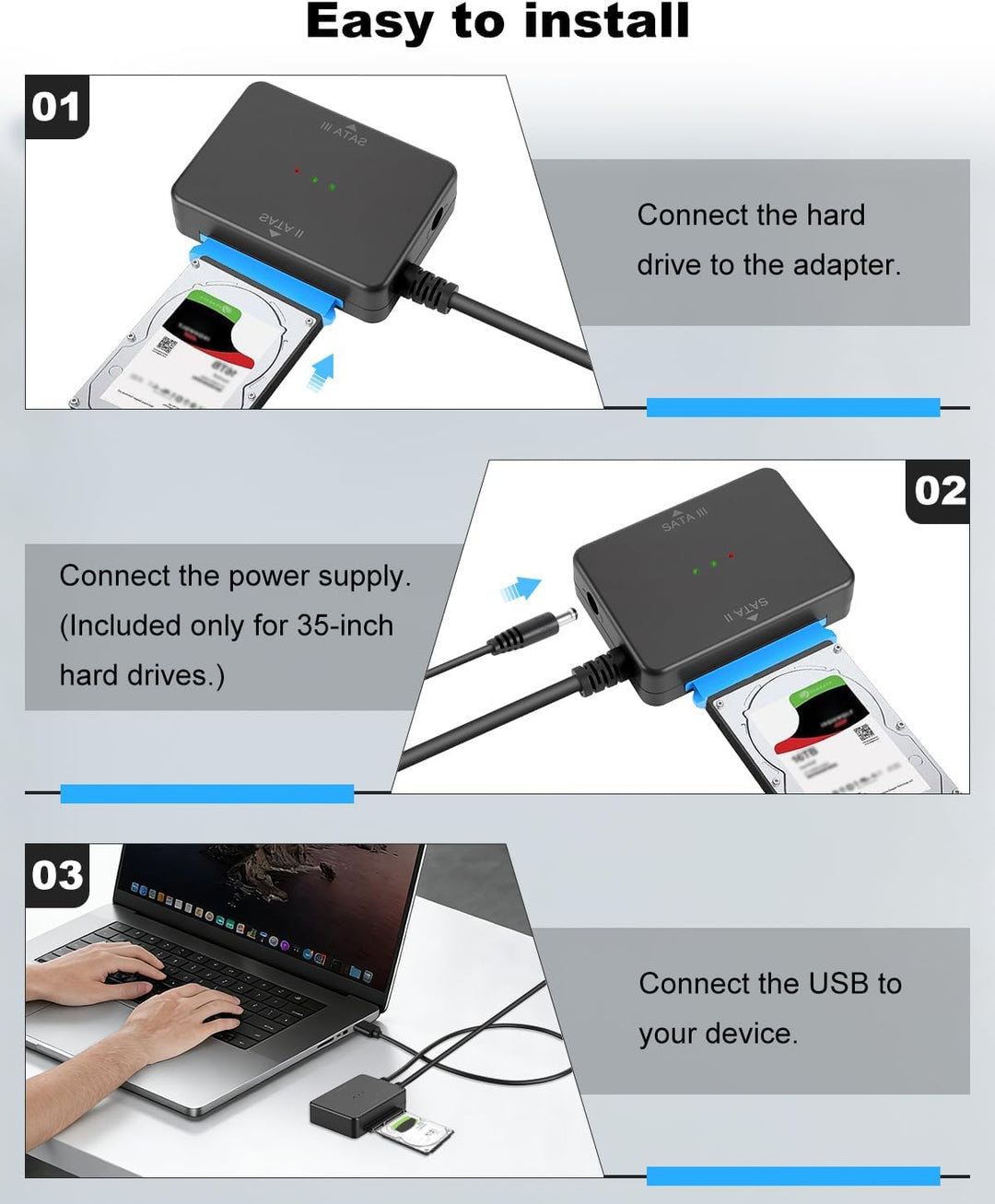 APKLVSR USB 3.0 auf SATA III/II Adapterkabel mit zwei Anschlüssen für 2,5" & 3,5" HDD/SSD, externer