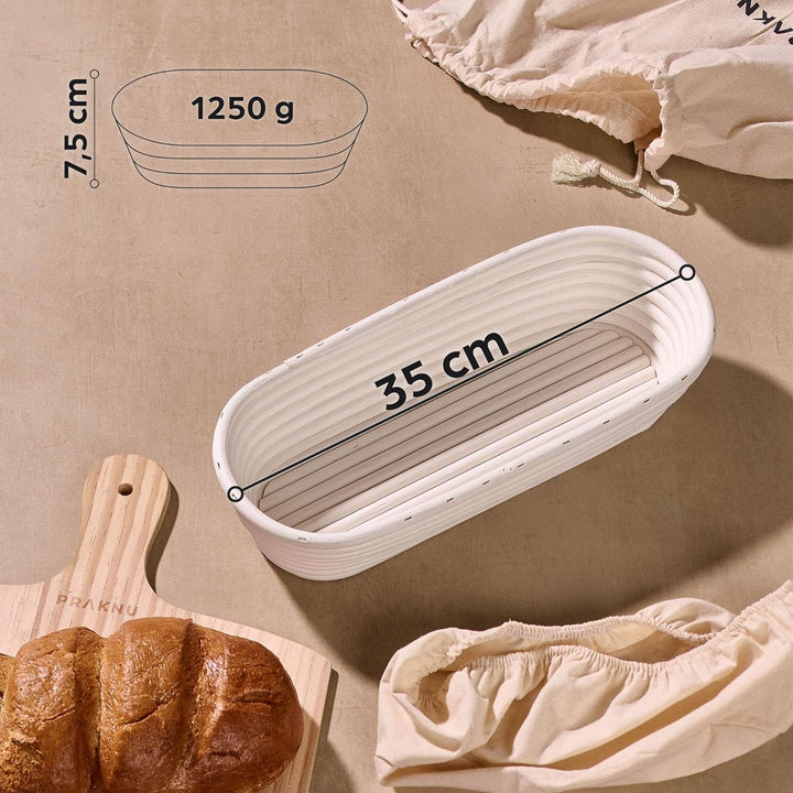 Gärkorb zum Brotbacken - Aus nachhaltigem Rattan - Oval - 35 cm - Set inkl. Bürste, Leineneinlage &