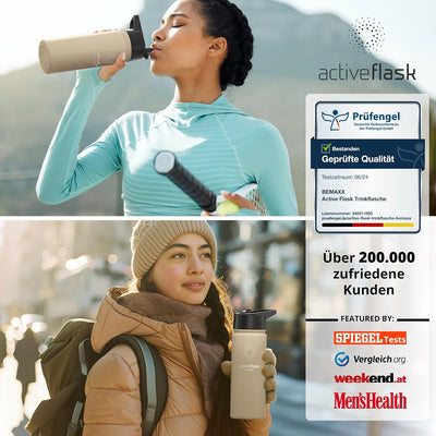 Trinkflasche Edelstahl ACTIVE FLASK + Strohhalm (3 Deckel) BPA-frei, Auslaufsicher, Kohlensäure geei