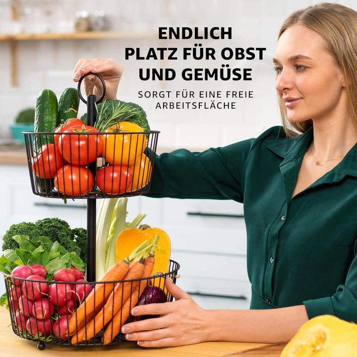 DEKOFY® Obst Etagere Schwarz - Obstkorb in zeitlosem Design - Obstschale Schwarz - Obstkorb Etagere