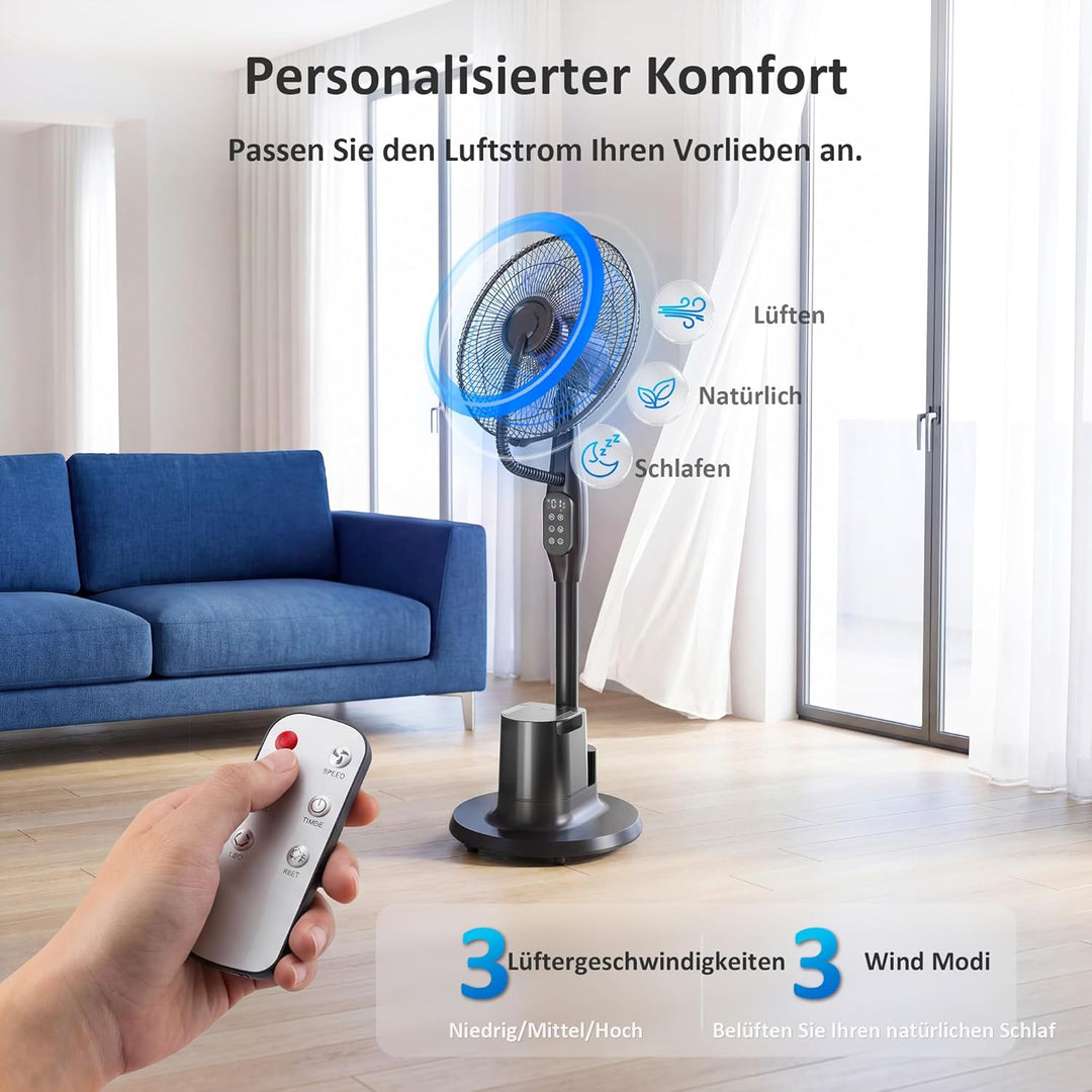 HOMCOM Ventilator mit Wasserkühlung, Luftbefeuchter leise, Neigbar Standventilator inkl. Sprühnebel,