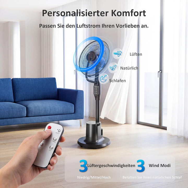 HOMCOM Ventilator mit Wasserkühlung, Luftbefeuchter leise, Neigbar Standventilator inkl. Sprühnebel,