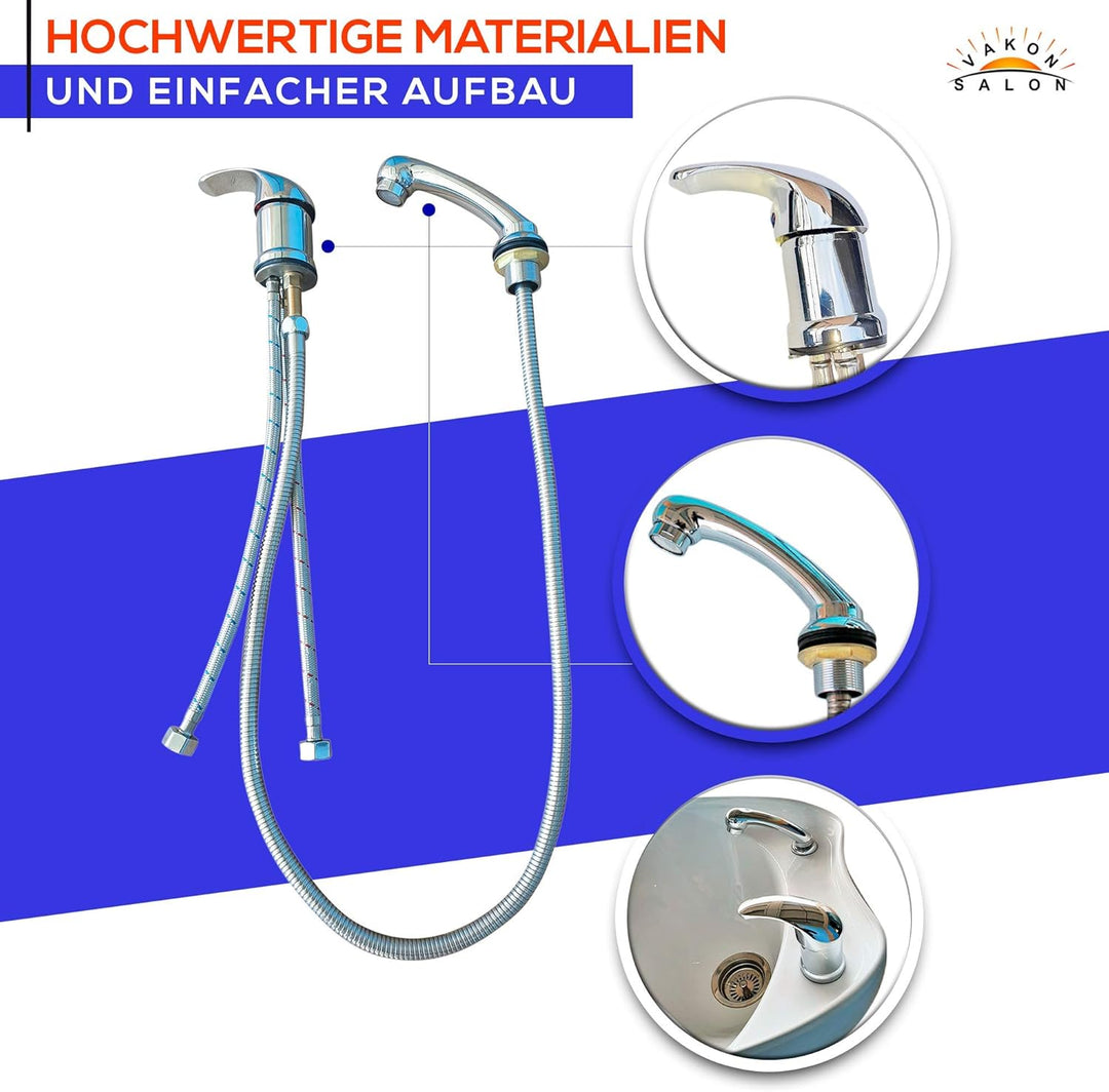 Einhebel Mischbatterie aus Messing für Waschbecken, Duschkopf Handbrause mit Schlauch, Friseurarmatu
