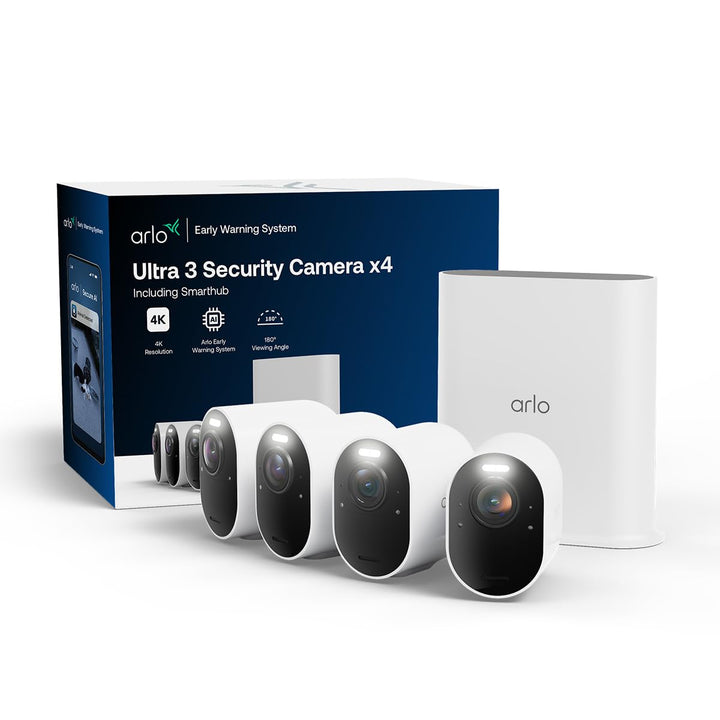 Arlo Ultra 3 Überwachungskamera Aussen WLAN, Kabellos, 4K UHD, KI-Erkennung, Auto-Tracking, Farb-Nac