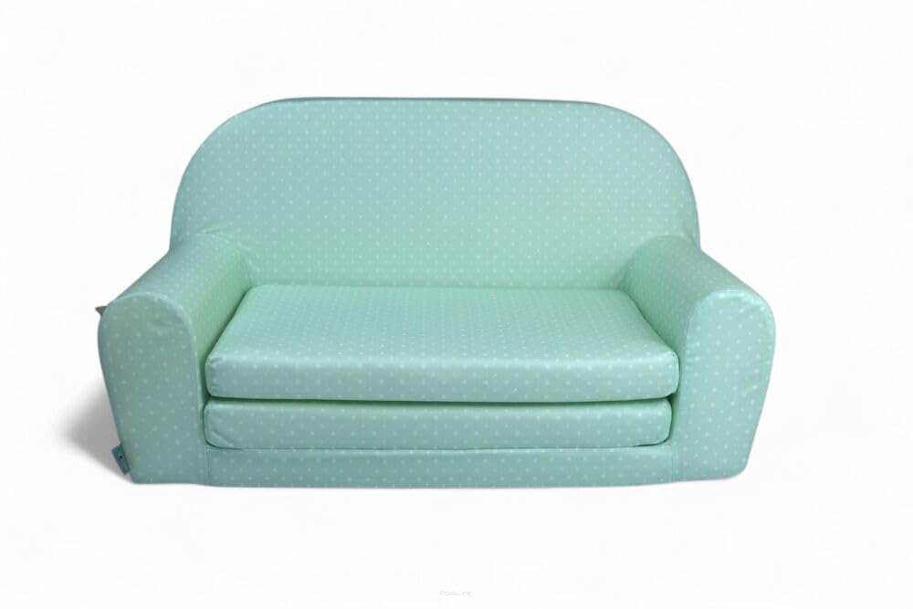FORTISLINE Kindersofa Mini zum Aufklappen Viele Muster W386 (Minze Punkte Weiss), Minze Punkte Weiss