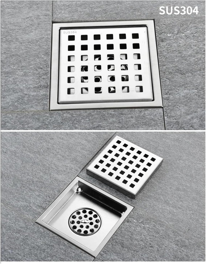 Duschrinne Quadratisch Edelstahl Bodenablauf,15x15 cm,Bodenablauf Dusche,Haarfilter 2 in1 Befliesbar