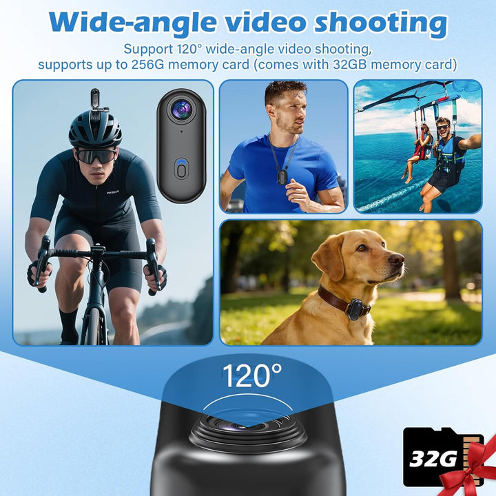 Pudet Luo Action Cam WiFi,32 GB Mini Bodycam Körperkamera mit 360° Action Kamera, HD1080P Sportkamer