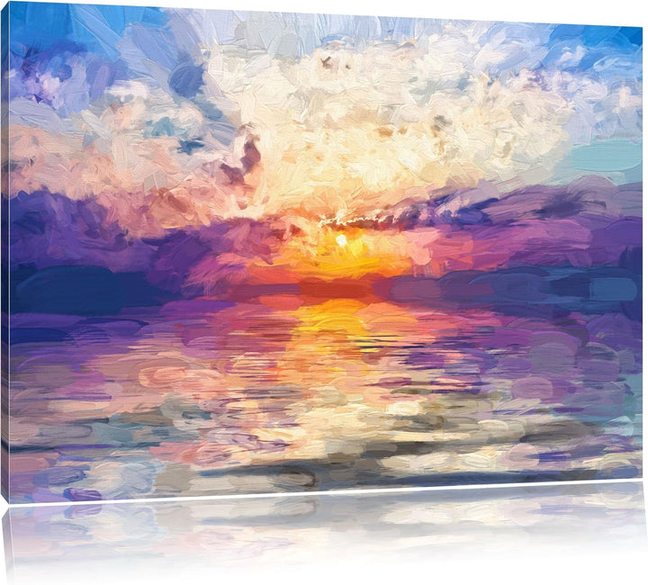 Pixxprint Sonnenaufgang im Meer / 100x70cm Leinwandbild bespannt auf Holzrahmen/Wandbild Kunstdruck