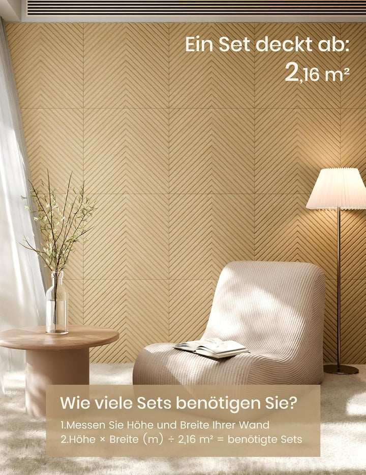 Fluxynara Akustikpaneele 180×120 cm, 6er-Set, Eiche Natur/Pyramide | Schallabsorbierende Wandpaneele