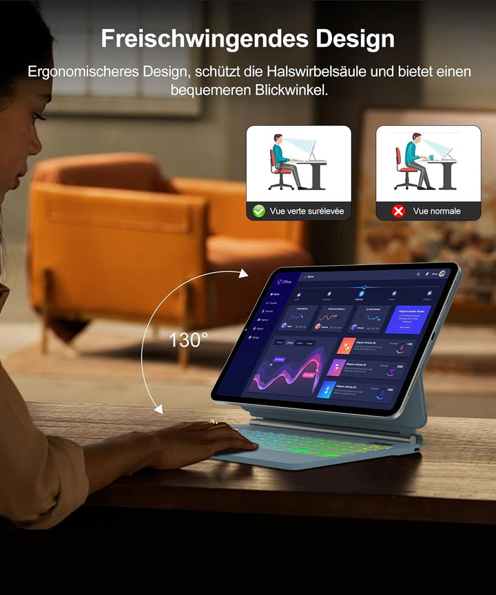 JADEMALL Magic Keyboard Für iPad A16 11/10. Gen mit TP &amp; Beleuchtung QWERTZ | Magic Keyboard für iPa