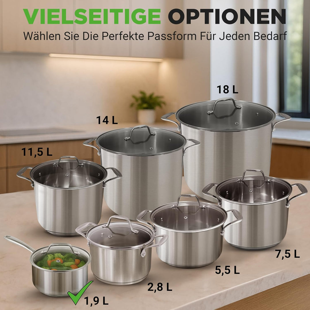 NutriChef Edelstahl Kochtopf, 3L - Ø 20 cm Suppentopf Induktion mit Glasdeckel, für alle Herdarten G