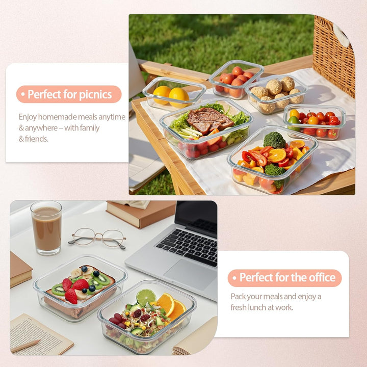 S SALIENT Glas-Frischhaltedosen Set Brotdosen meal prep boxen mitgebrachtes Essen Glasbehälter mit d