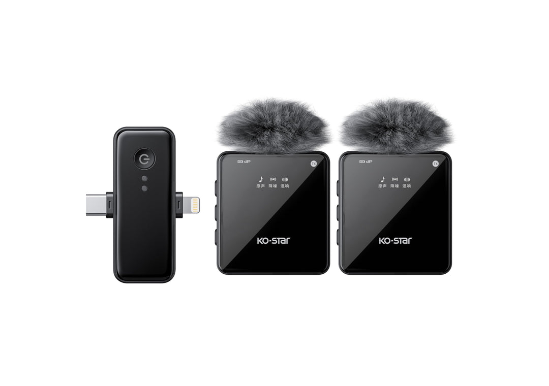 KO-Star M-240T Kabelloses Ansteckmikrofon Set 2,4G (2× Sender + 1× Empfänger) Plug & Play für iPhone