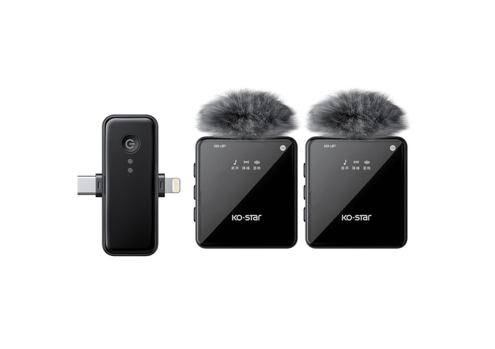 KO-Star M-240T Kabelloses Ansteckmikrofon Set 2,4G (2× Sender + 1× Empfänger) Plug & Play für iPhone