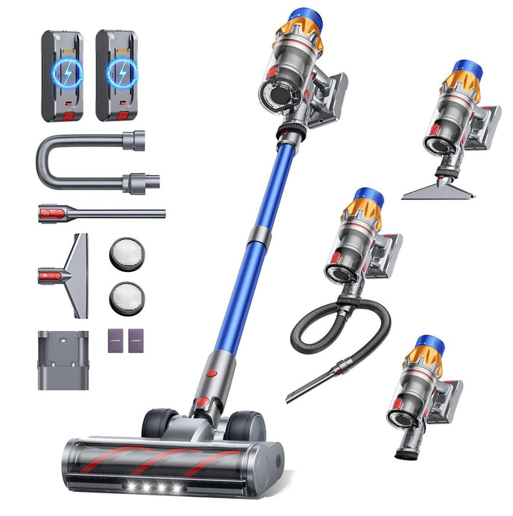 Fieety Akku Staubsauger mit 2 akkus, 130Min/50Kpa/600W Staubsauger Kabellos mit Aromatherapie, Autom
