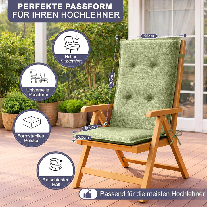Relexo Premium - Hochlehner Auflage Gartenstuhl Stuhlauflage mit Polster, Outdoor Sitzkissen & Stuhl