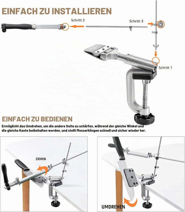 RUIXIN PRO RX-008 Professioneller Messerschärfer mit 7 Schleifsteinen, 360° drehbar, Flip Design, fe
