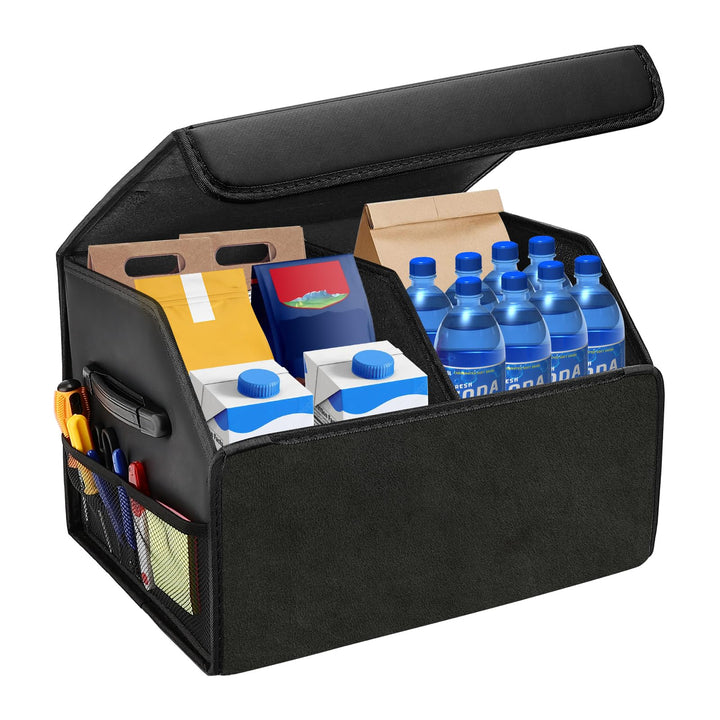 Auto Kofferraum Organizer, 40L Faltbare Leder Kofferraumtasche mit Deckel 44 * 31 * 29cm Autobox Was
