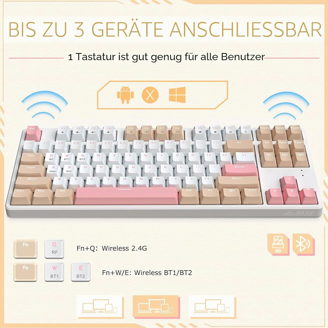 AJAZZ AK871 Kabellose Gaming-Tastatur 75%, Bluetooth/2,4 GHz Wireless Dual-Modi, TKL 80% Mechanische