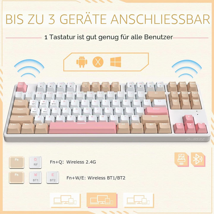 A.JAZZ AK871 Kabellose Gaming-Tastatur 75%, Bluetooth/2,4 GHz Wireless Dual-Modi, TKL 80% Mechanisch