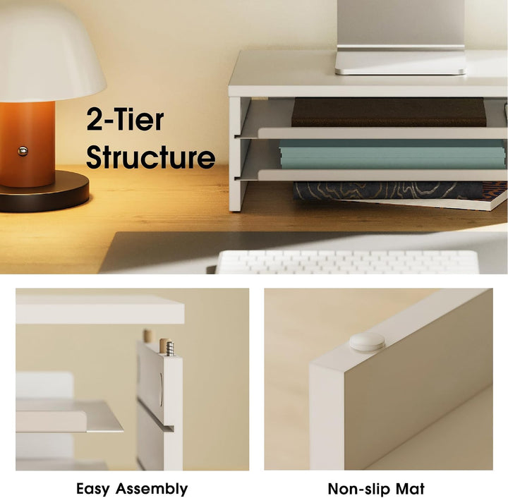 Fenge Monitorständer, Monitorerhöhung mit Ablage, Holz und Metall, Schreibtisch-Organizer für Zuhaus