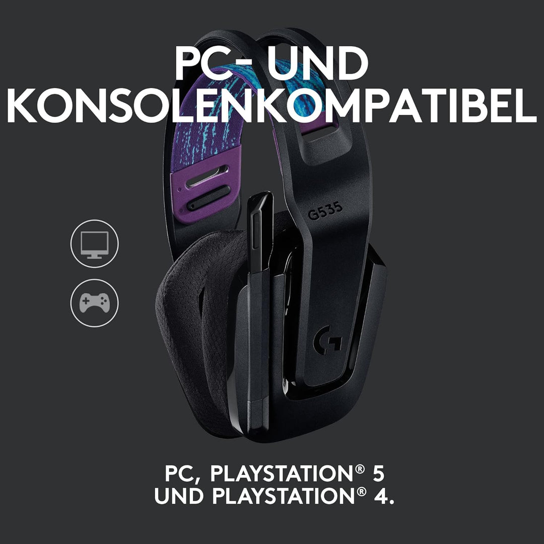Logitech G535 LIGHTSPEED Wireless Gaming Headset - Lightweight on-ear headphones, flip to mute mic,