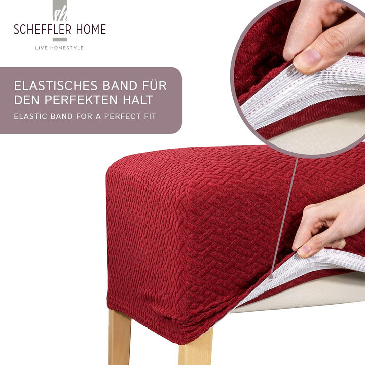 SCHEFFLER-Home Stuhlhussen Stretch Luna-Lang/Stuhlüberzug 4er Set Beige/elastische Flanell Stuhlabde
