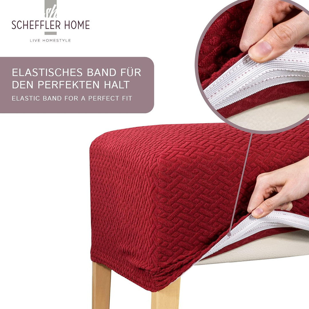 SCHEFFLER-Home Stuhlhussen Stretch Luna/Stuhlhussen Beige 6er Set/elastische Flanell Stuhlabdeckunge