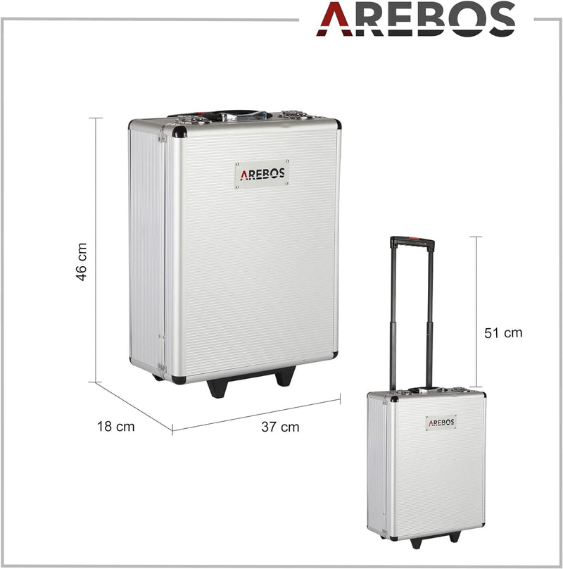 Arebos Werkzeugkoffer | Werkzeug-Set | 1200 Teile | Rollkoffer Tragekoffer | für Haushalt, Garage &