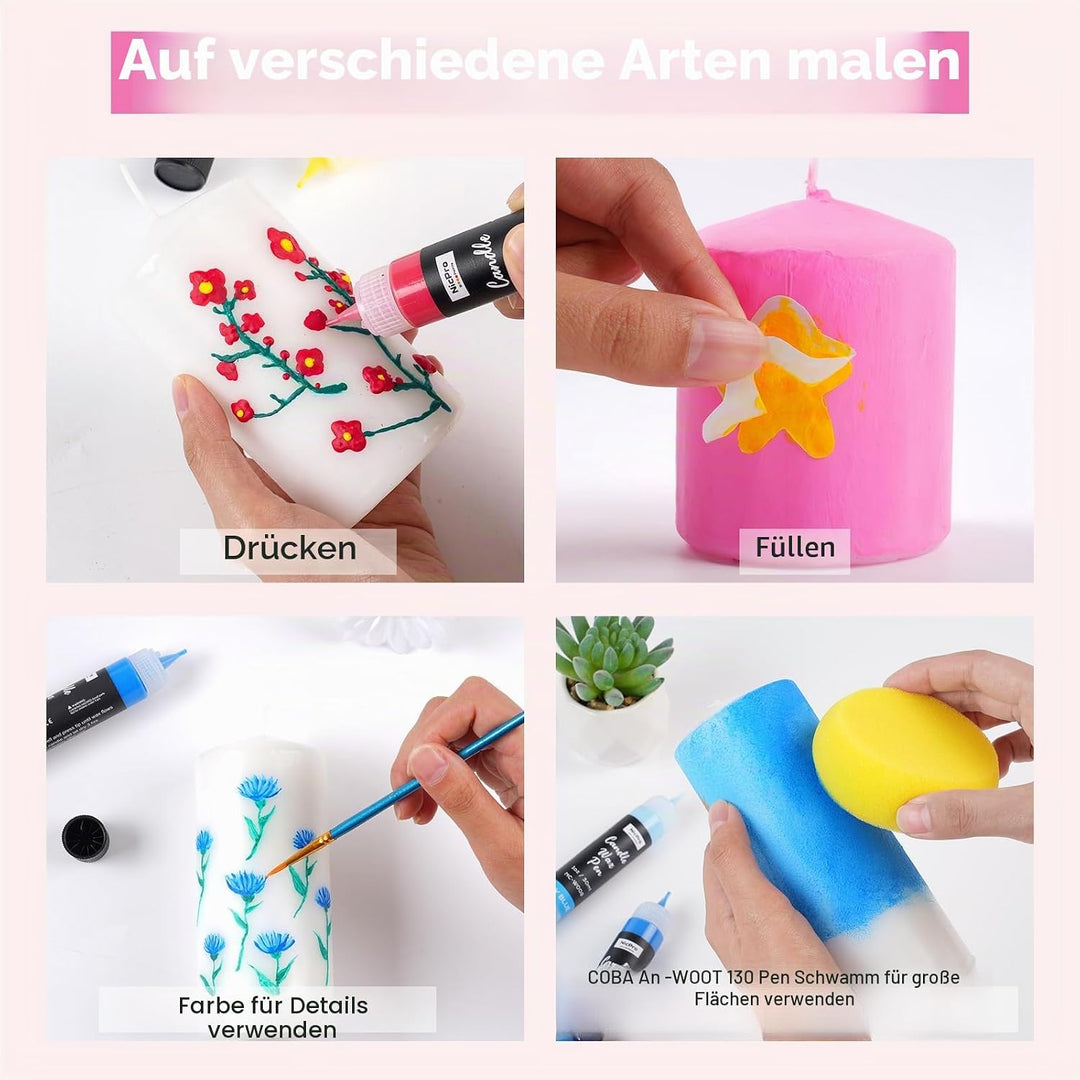 Nicpro Kerzenstifte 24 Farben X 30 ml, Wachsstifte für Kerzen, 3D Kerzenwachs Stift Inklusive Glitze