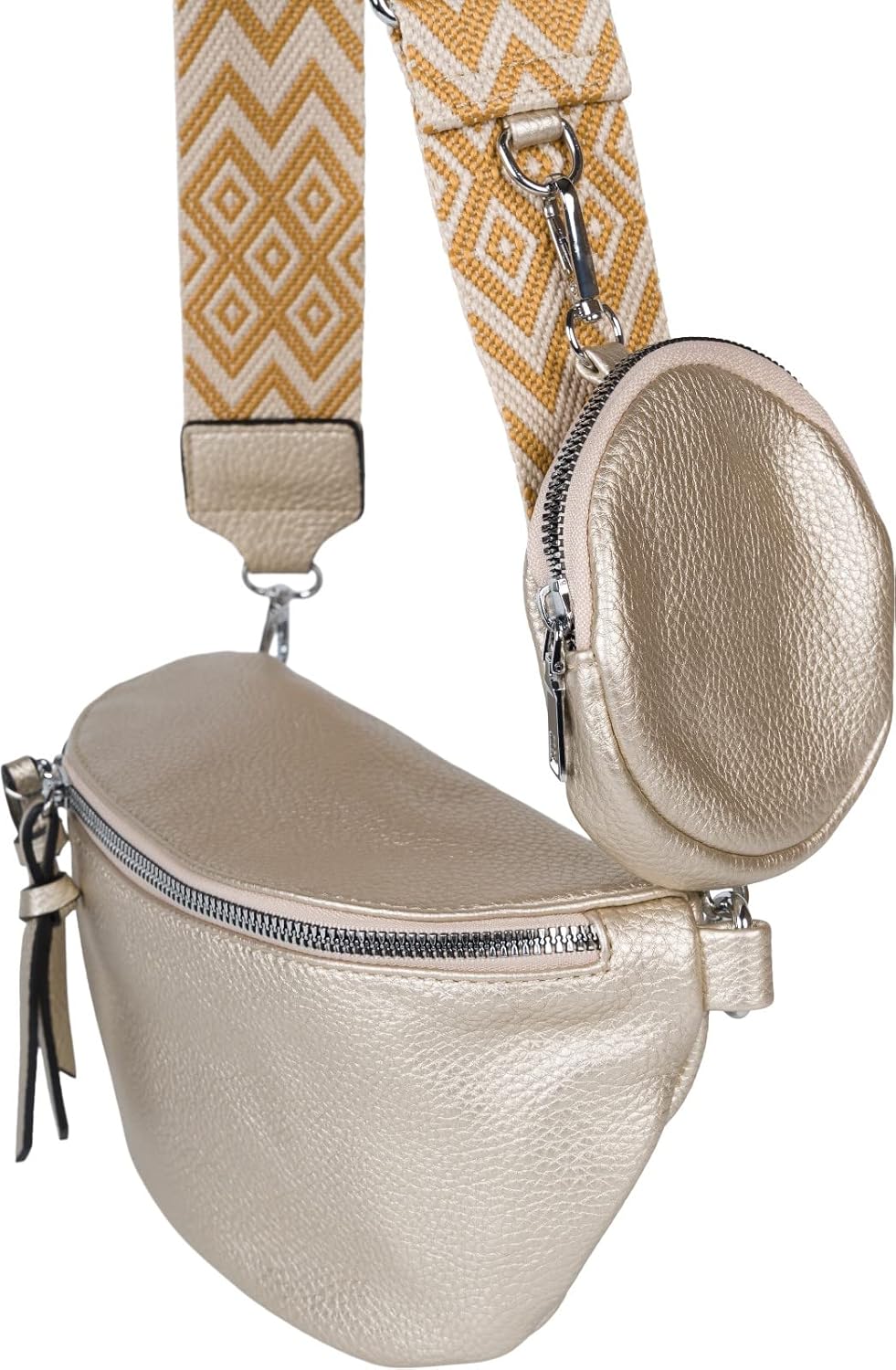 styleBREAKER Damen Halbmond Crossbody Schultertaschen Set 2-Teilig, Schultergurt mit Zick-Zack Raute