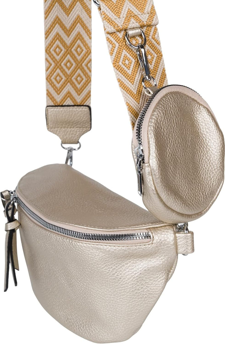 styleBREAKER Damen Halbmond Crossbody Schultertaschen Set 2-Teilig, Schultergurt mit Zick-Zack Raute