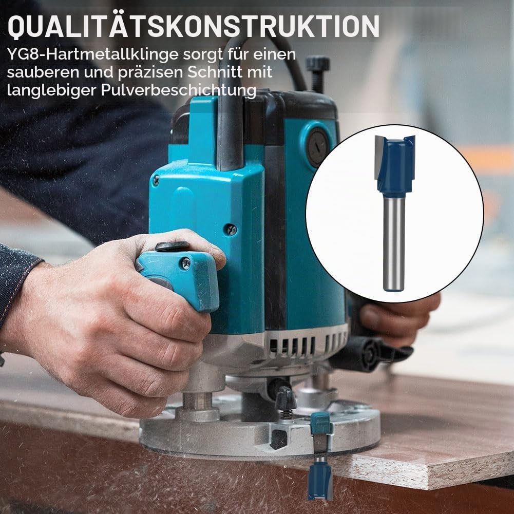flintronic Fräser-Set, 6.35MM Fräsen Werkzeug Set, 15-tlg Holzkoffer Geschmiedeter Werkzeugstahl Obe