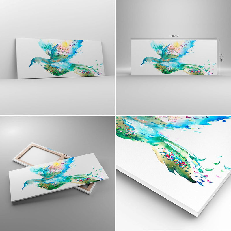 Panorama Bilder auf Leinwand 100x40cm Leinwandbild Abstraktion Vogel Natur Bewegung Gross Wanddeko B