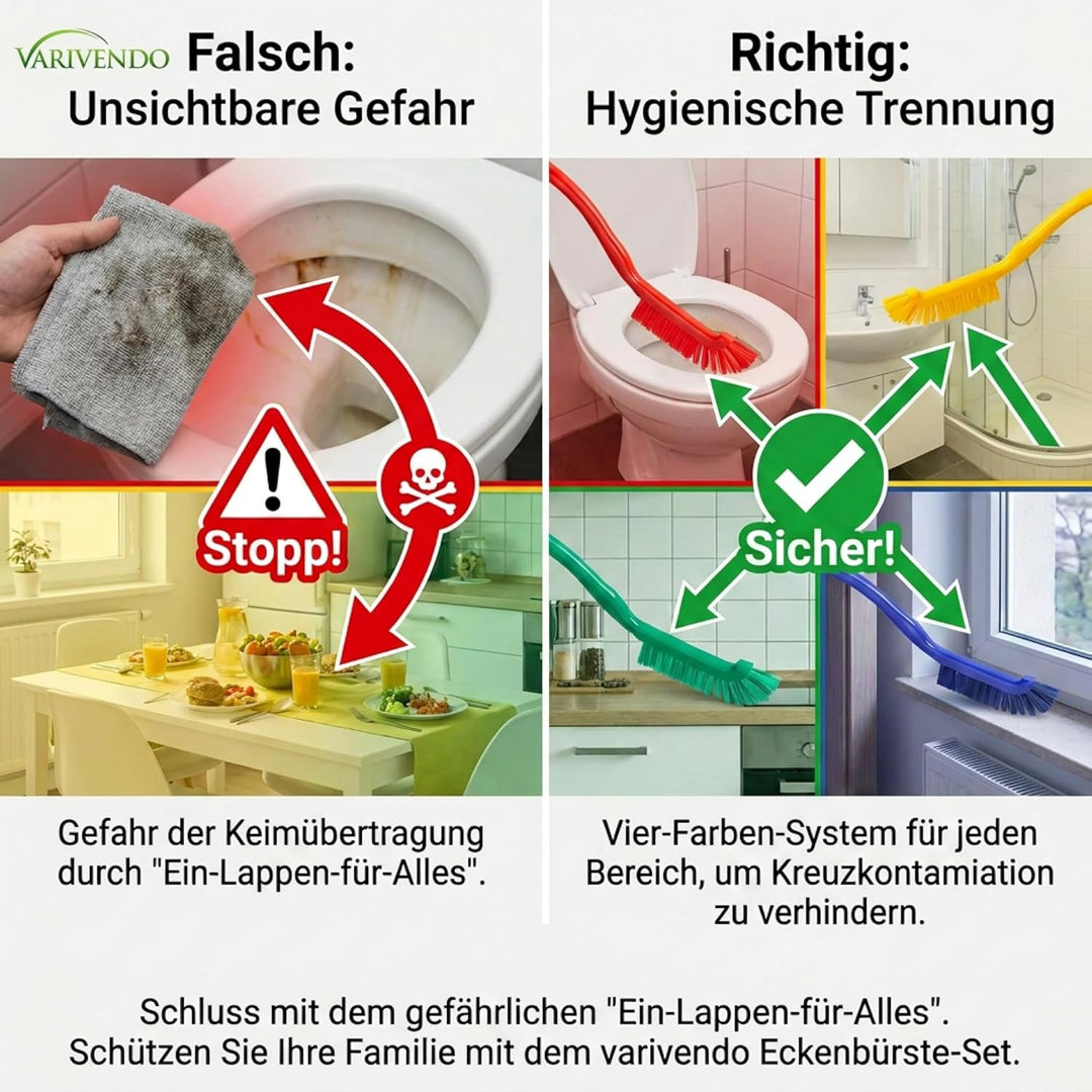 Fugenbürste Set 4X – Fugenreiniger für Fliesen & Bad, Eckenbürste gegen Schimmel, hitzebeständig, le
