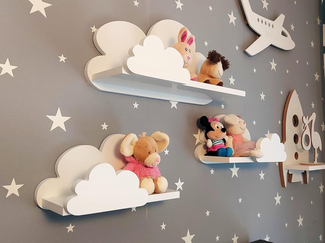 Wolkenregale für Kinderzimmer Set Fantasy EKSTRA – 3er Set Regale aus MDF – komplett weiss – Premium