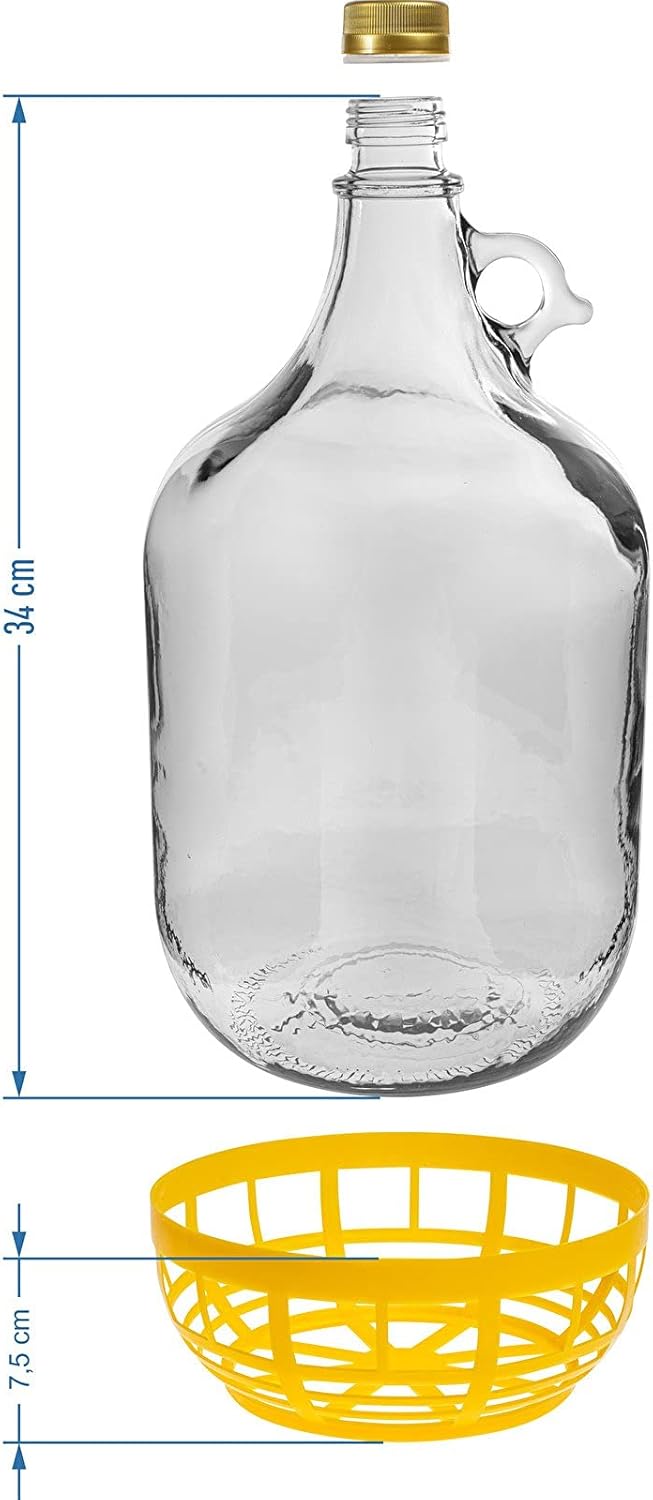 lilawelt24 4 STÜCK 5L GLASBALLON mit Kunststoffkorb Weinballon GÄRBALLON GLASFLASCHE