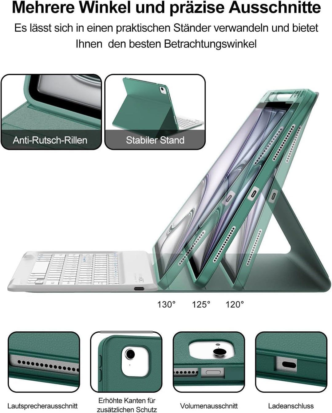 Tastatur Hülle für iPad Air 13 Zoll (M4/M3/M2) 2026/2025/2024, Abnehmbarer Kabelloser Bluetooth Deut