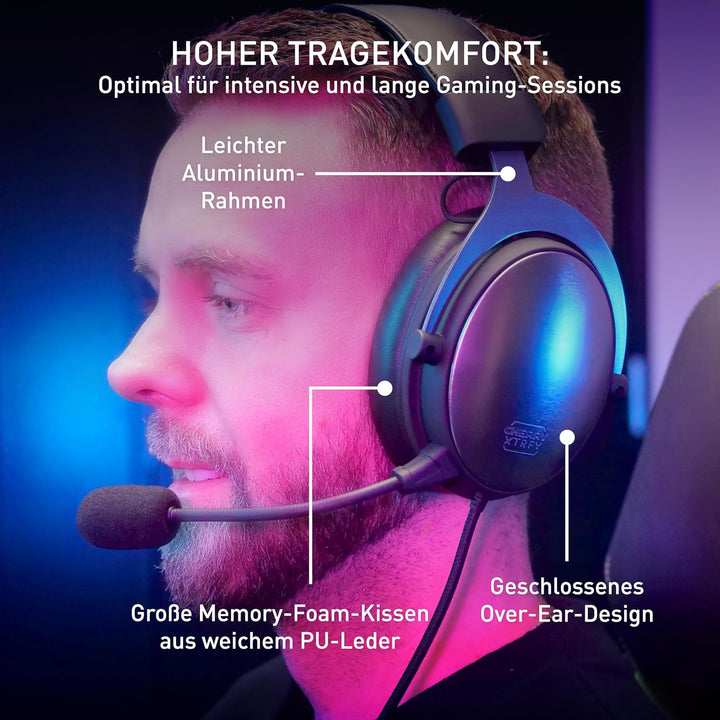 CHERRY XTRFY H1, Profi Gaming-Headset, Optimiert für esports, Grosse Ohrkissen mit Memory-Foam, 2 Au