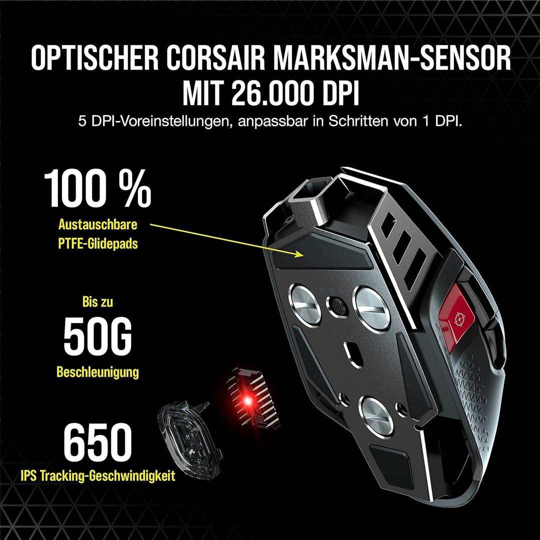 CORSAIR M65 RGB ULTRA WIRELESS Tunable FPS Gaming Mouse - 26.000 DPI - Sub-1ms Wireless - Gewichtssy