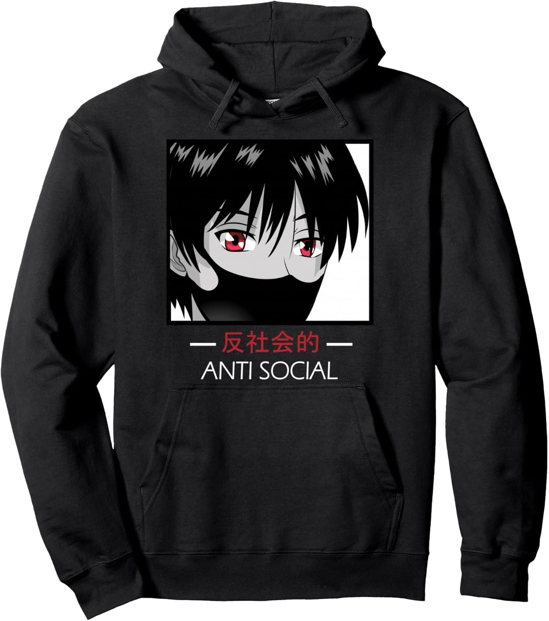 Anti Social - Anime Boy Aesthetic Vaporwave Pullover Hoodie