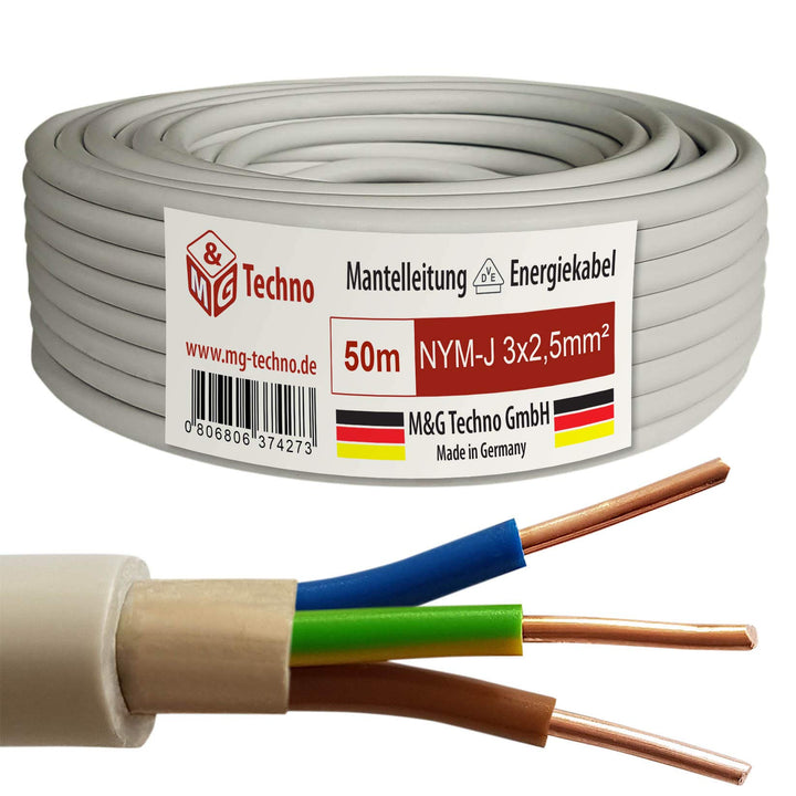 M&G Techno 50m NYM-J 3x2,5 mmІ Mantelleitung Feuchtraumkabel Elektrokabel Kupfer Made in Germany 882