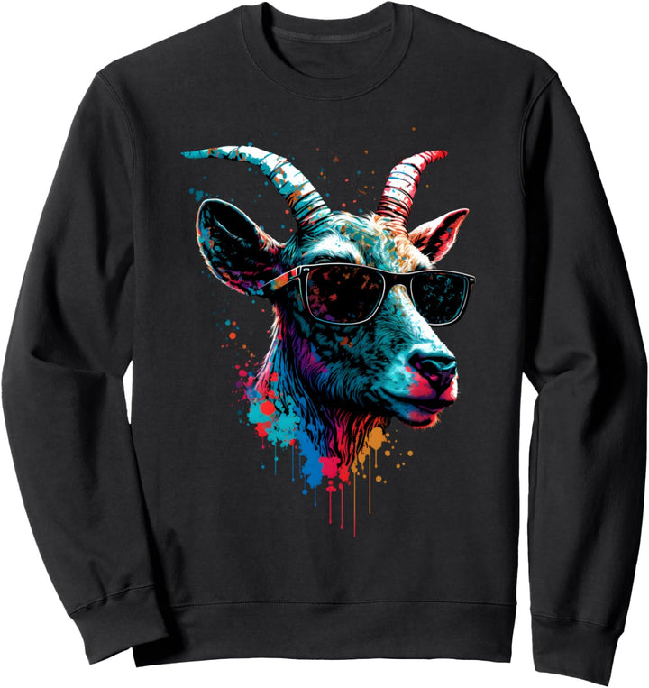 Ziege in Sonnenbrille Abstrakter Druck Regenbogen Musik Ziege Sweatshirt