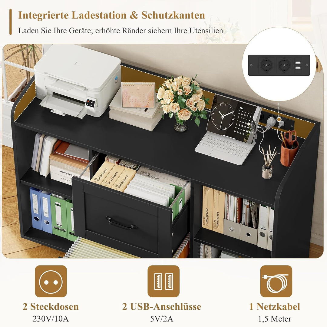 HOCSOK Aktenschrank, Rollcontainer mit Steckdosen, Schubladenschrank mit Rollen, 108 * 37.8 * 76, 5