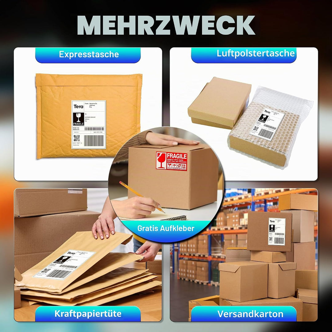 Tera Shipping Label Versandetiketten 100 x 150 mm, 250 Labels x 6 Rollen = 1500 Labels für Verschied