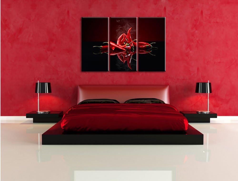 Pixxprint Feurige rote Chili Schoten als Leinwandbild | Grösse: 3 Teilig (120x80) | Wandbild| Kunstd