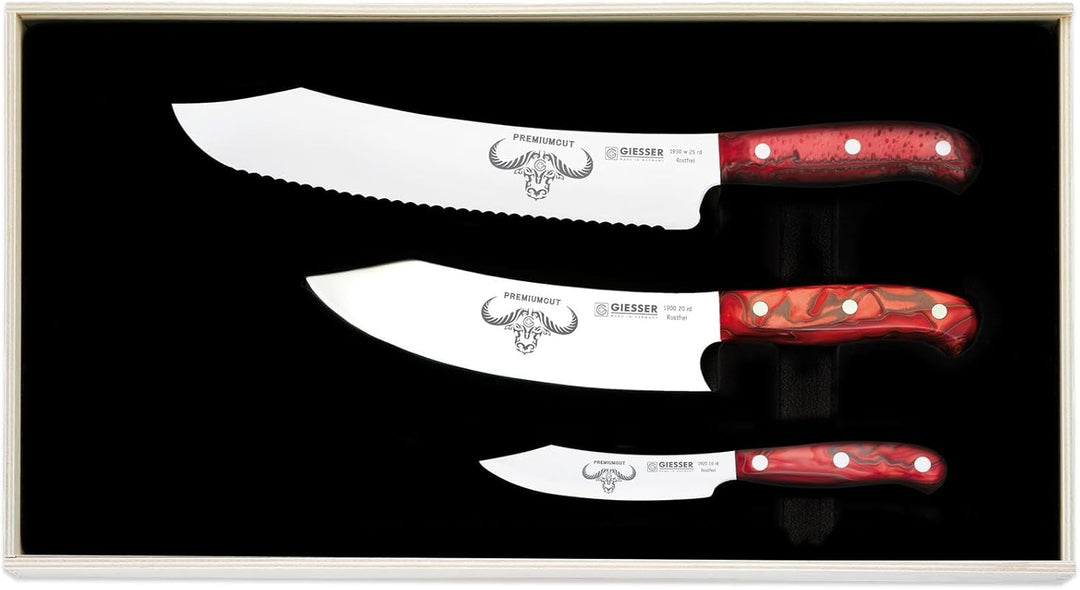 GIESSER seit 1776 - Made in Germany - Messerset 3 teilig, Red Diamond, PremiumCut, Kochmesser 20 cm,