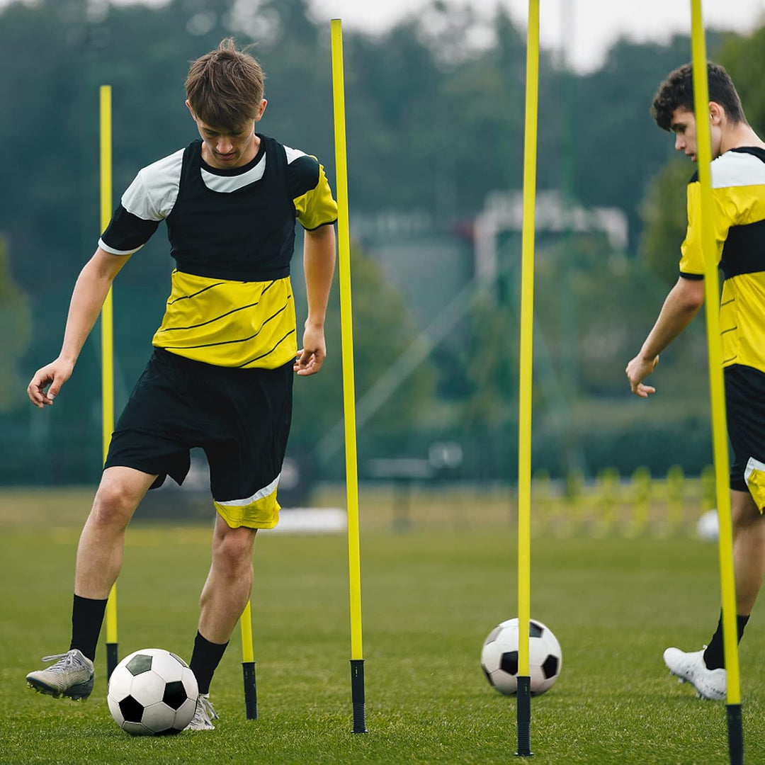 NAIZY Slalomstangen Fussball Trainingszubehör 1,5m/1,8m 6pcs-Set Hürdenstangen mit Erdspiess &amp; Trage