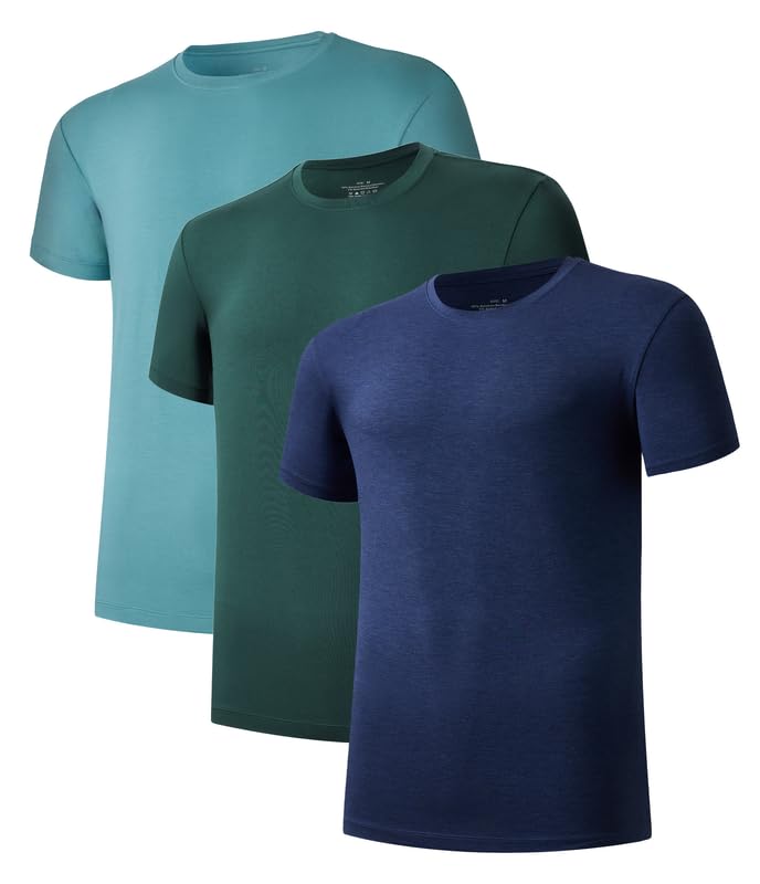 COLORFULLEAF 3/5er Pack Bambus Rundhals T-Shirt Herren Stretch Unterziehshirt Männer Einfarbig Busin